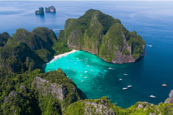 Aerial view of the beautiful Maya Bay