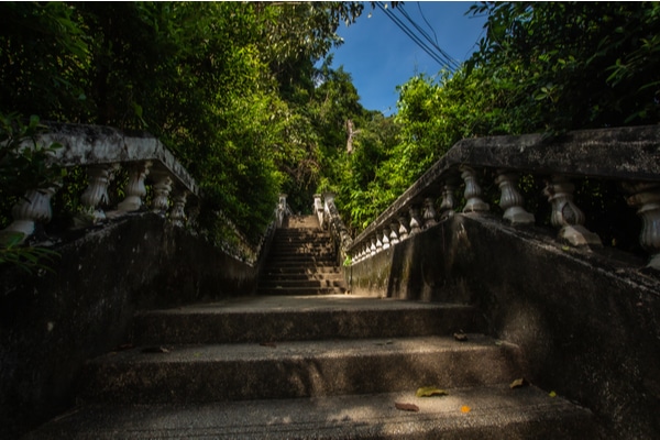 The concrete steps leading up the Kathu Waterfalls