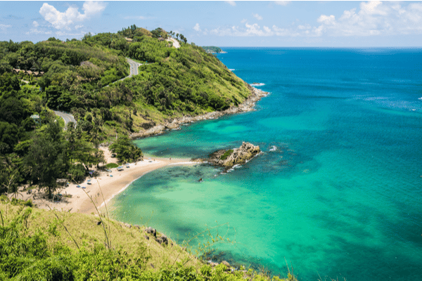 nai harn beach from the lush green hills