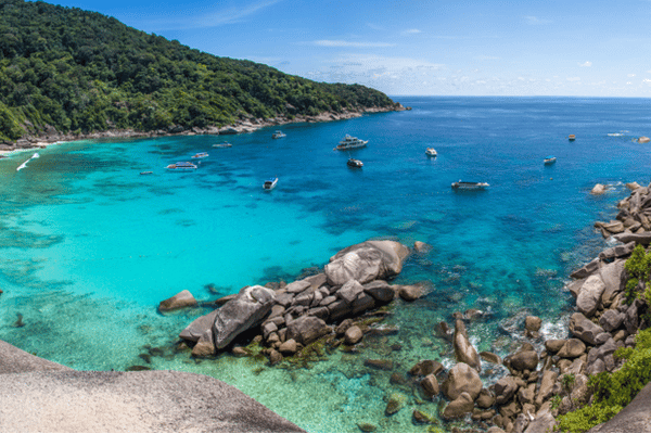 similan islands as seen from the foreshore looking out into the ocean
