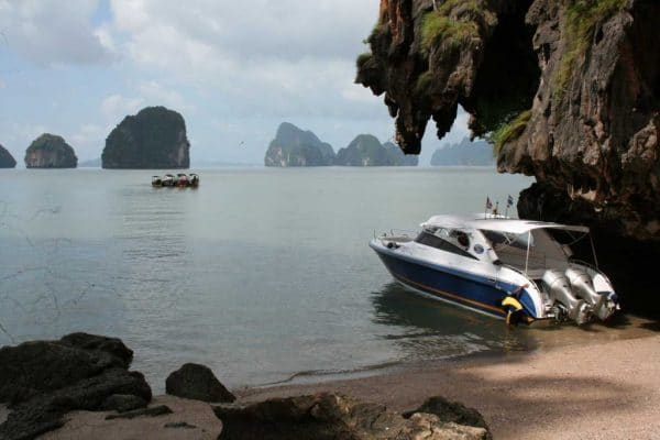 simba sea trips charter boat anchored at an idyllic Phuket island location